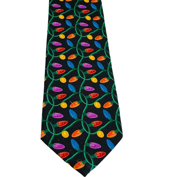 Christmas Lights Patterned Mens Necktie - Picture 2 of 4
